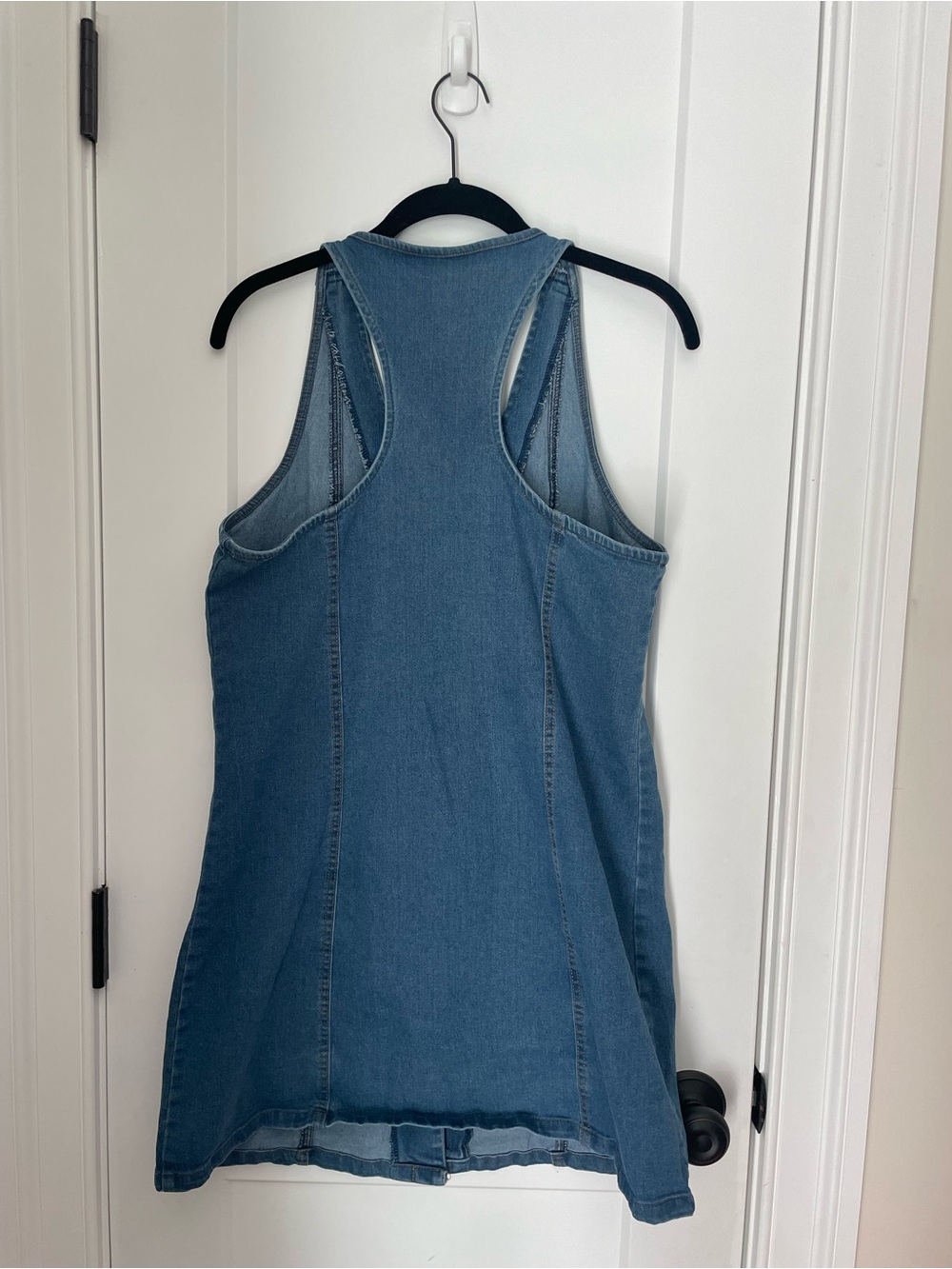 Sleeveless Denim Button-Front Mini Dress - Blue - Picture 4 of 4